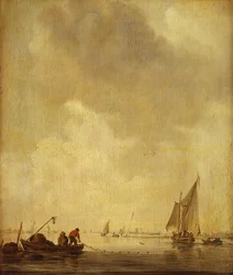 A River Scene with Fishermen Laying a Net